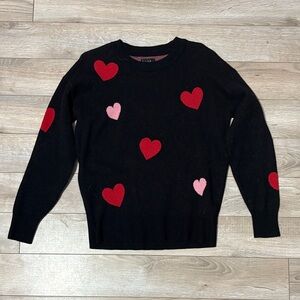 Black Knit Sweater with Red and Pink Heart Accents